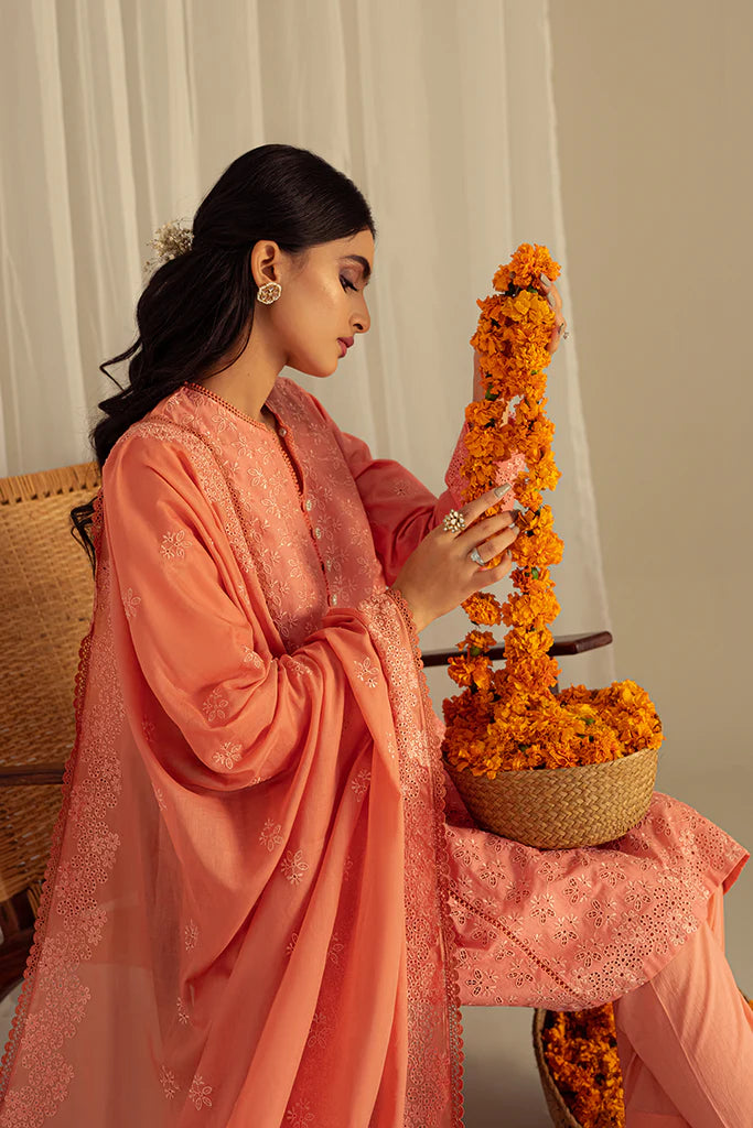 CORAL FANTASY-3PC CHIKAN KARI LAWN SUIT