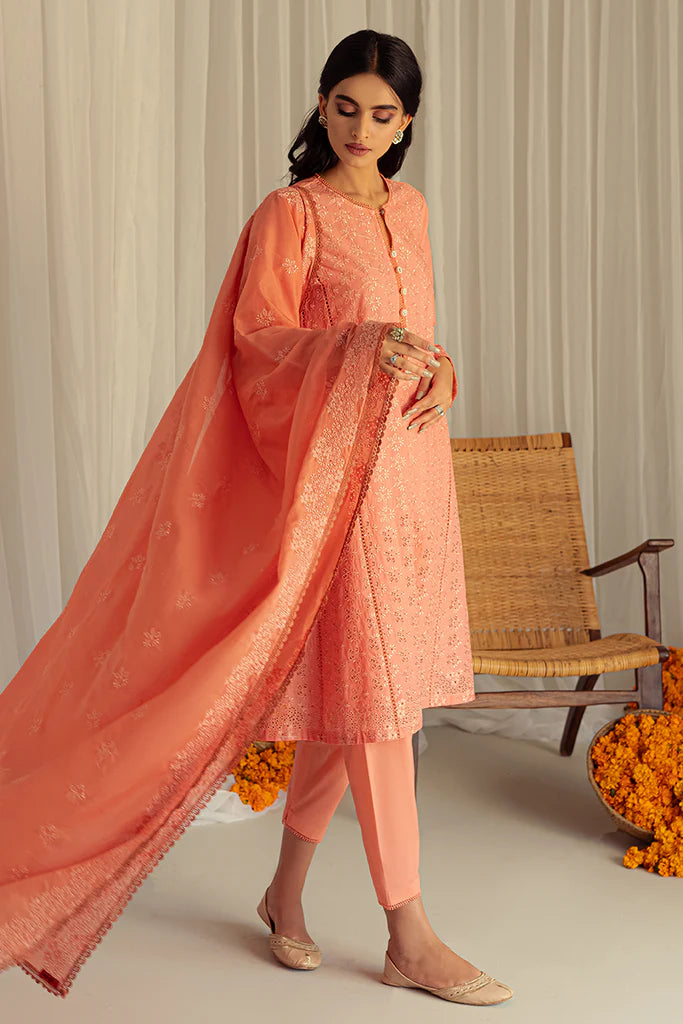 CORAL FANTASY-3PC CHIKAN KARI LAWN SUIT