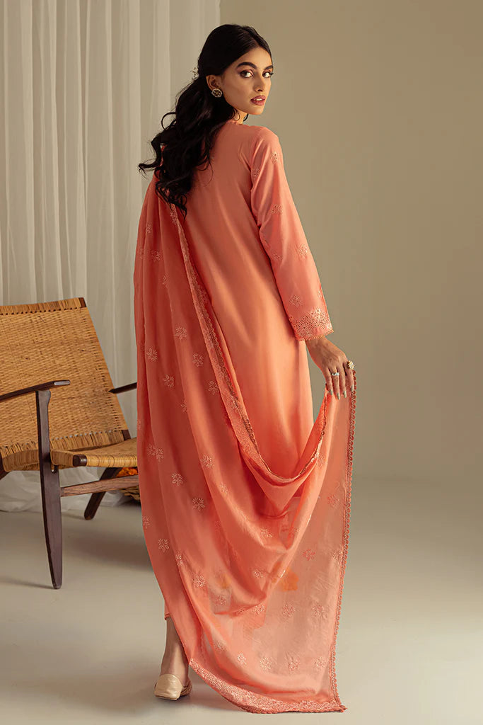 CORAL FANTASY-3PC CHIKAN KARI LAWN SUIT