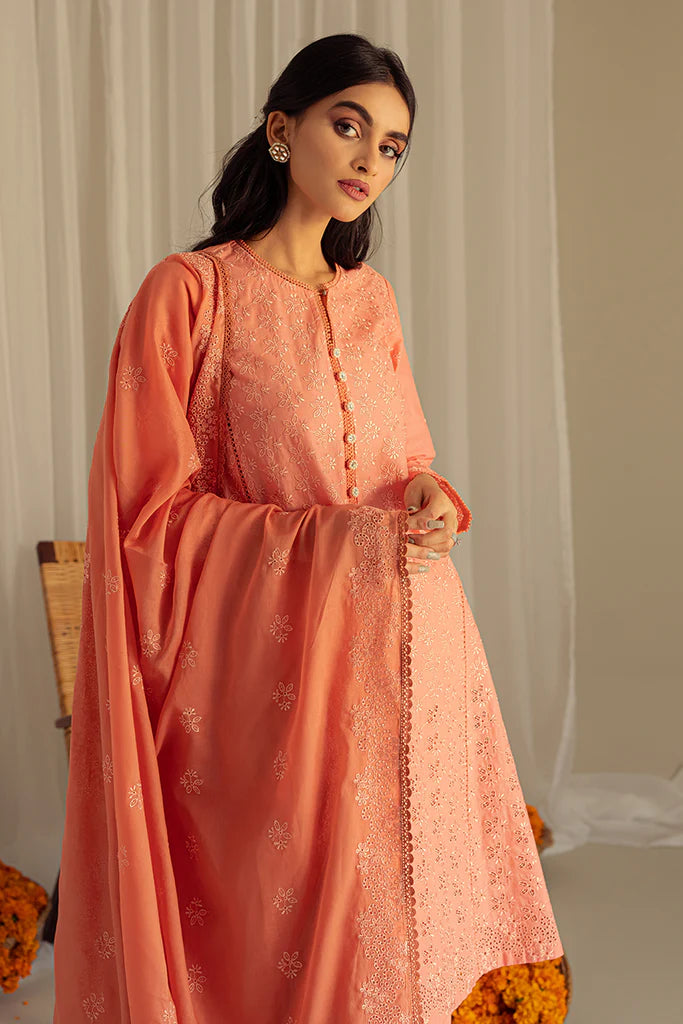 CORAL FANTASY-3PC CHIKAN KARI LAWN SUIT