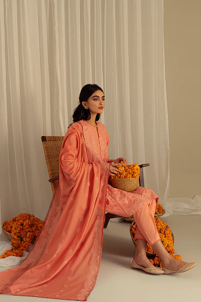 CORAL FANTASY-3PC CHIKAN KARI LAWN SUIT