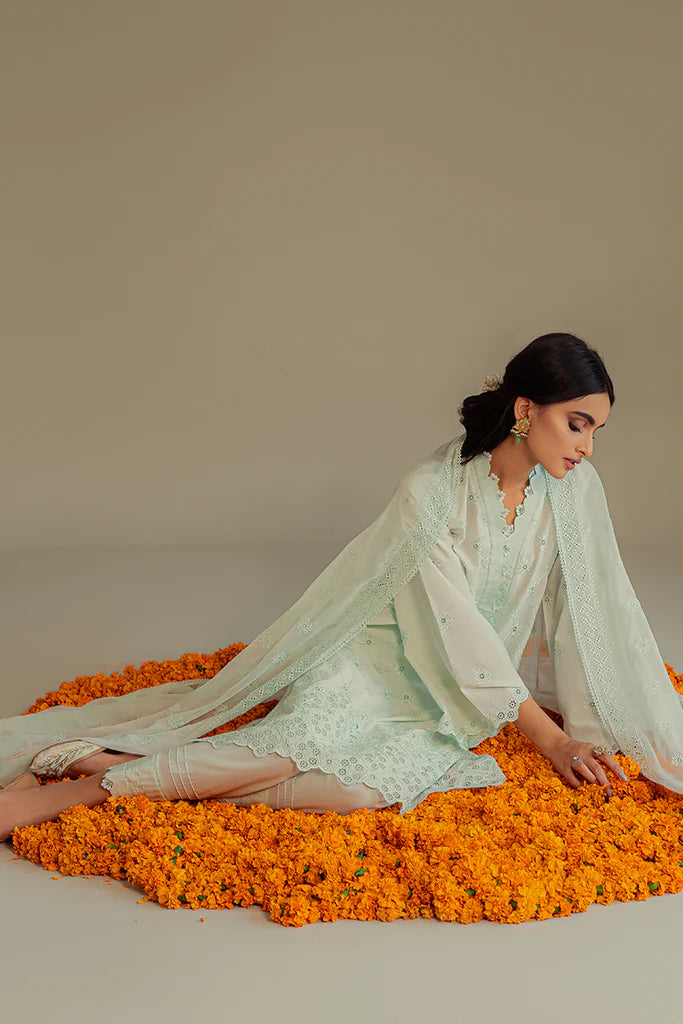 DUSTY AQUA-3PC CHIKAN KARI LAWN SUIT