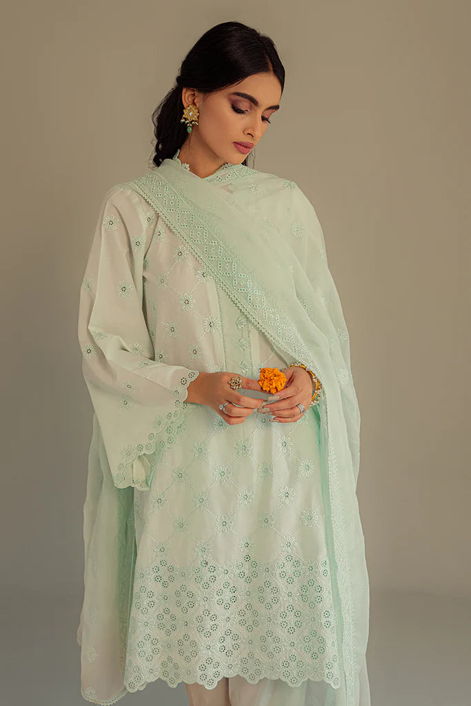 DUSTY AQUA-3PC CHIKAN KARI LAWN SUIT