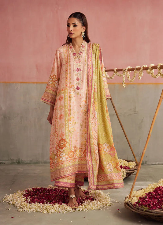 Farah Talib Aziz Mayna Festive Prints '25 - Eda Apricot Shirt And Dupatta