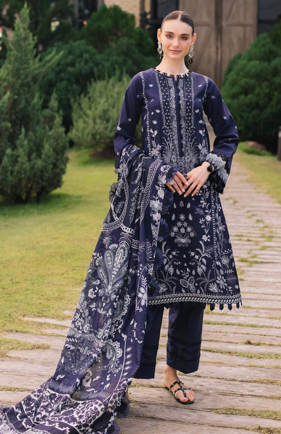 Jade Urbane Printed Lawn 2025 - Navy Blue Set
