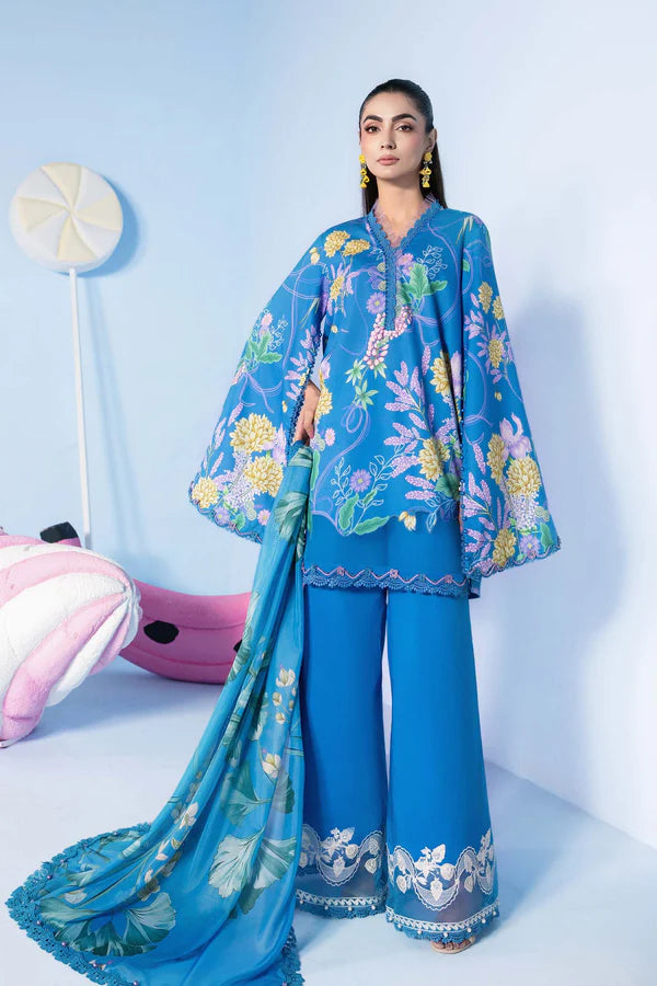 3 Pc Unstitched Embroidered Lawn Suit - MB-CUSV13-13B