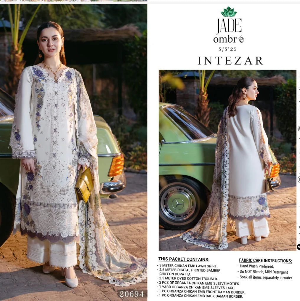 Jade Ombre X Hania Aamir Lawn 2025 - White Set