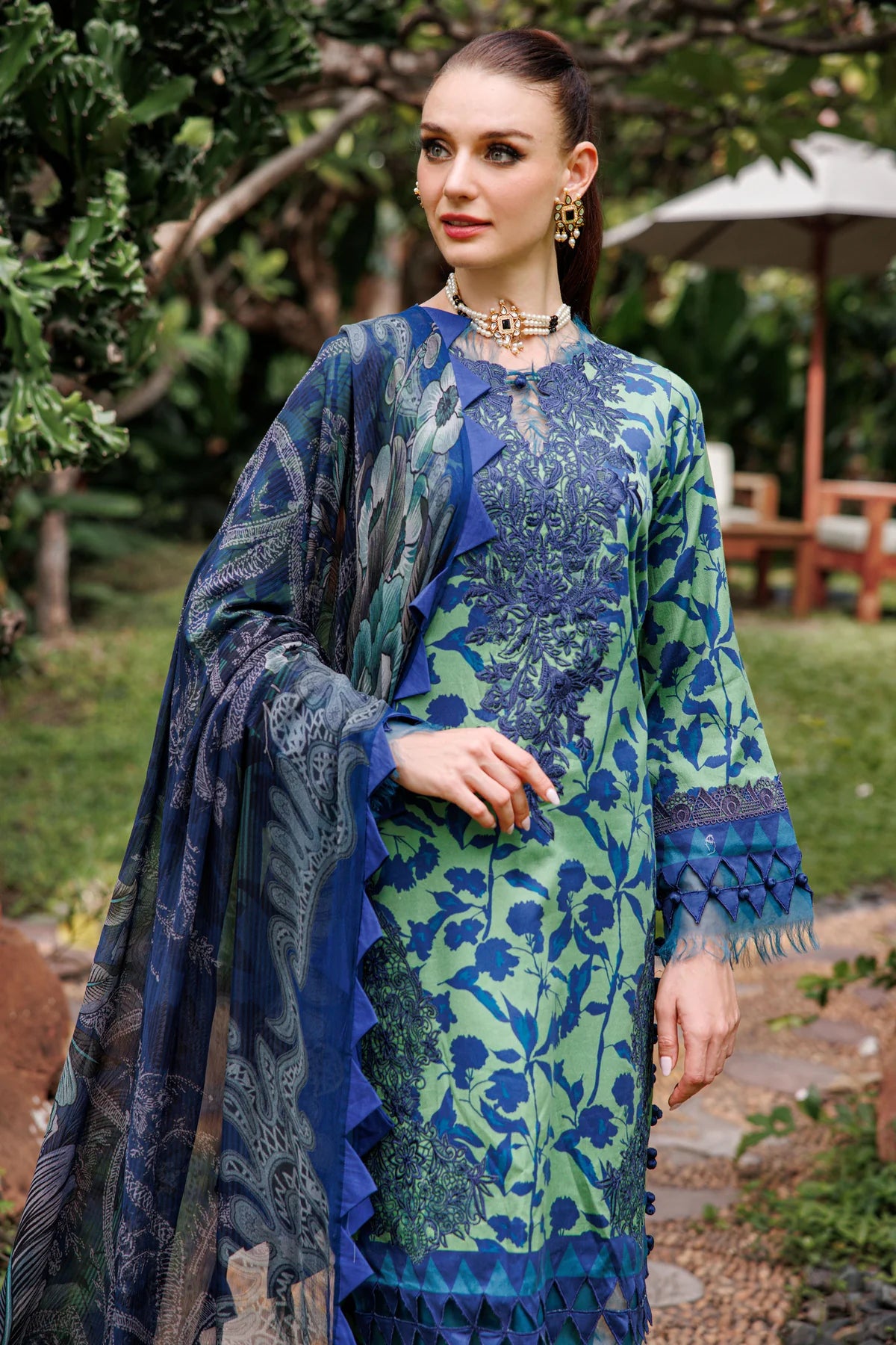 JADE FLORA COTTON SATIN 3PC SEA GREEN SET