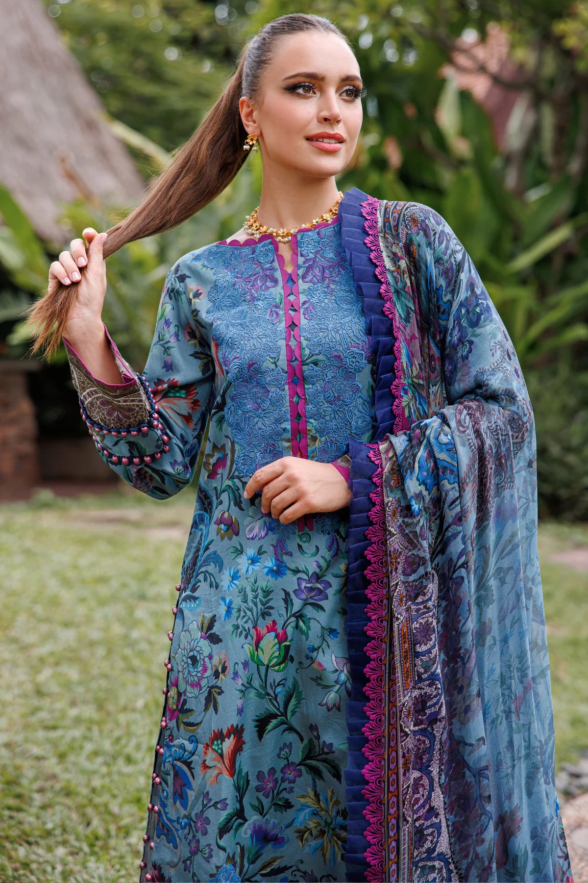 JADE FLORA COTTON SATIN 3PC AEGEAN SET