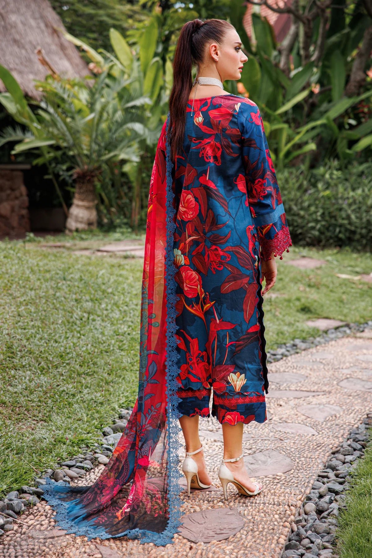 JADE FLORA COTTON SATIN 3PC BLUE/PINK SET