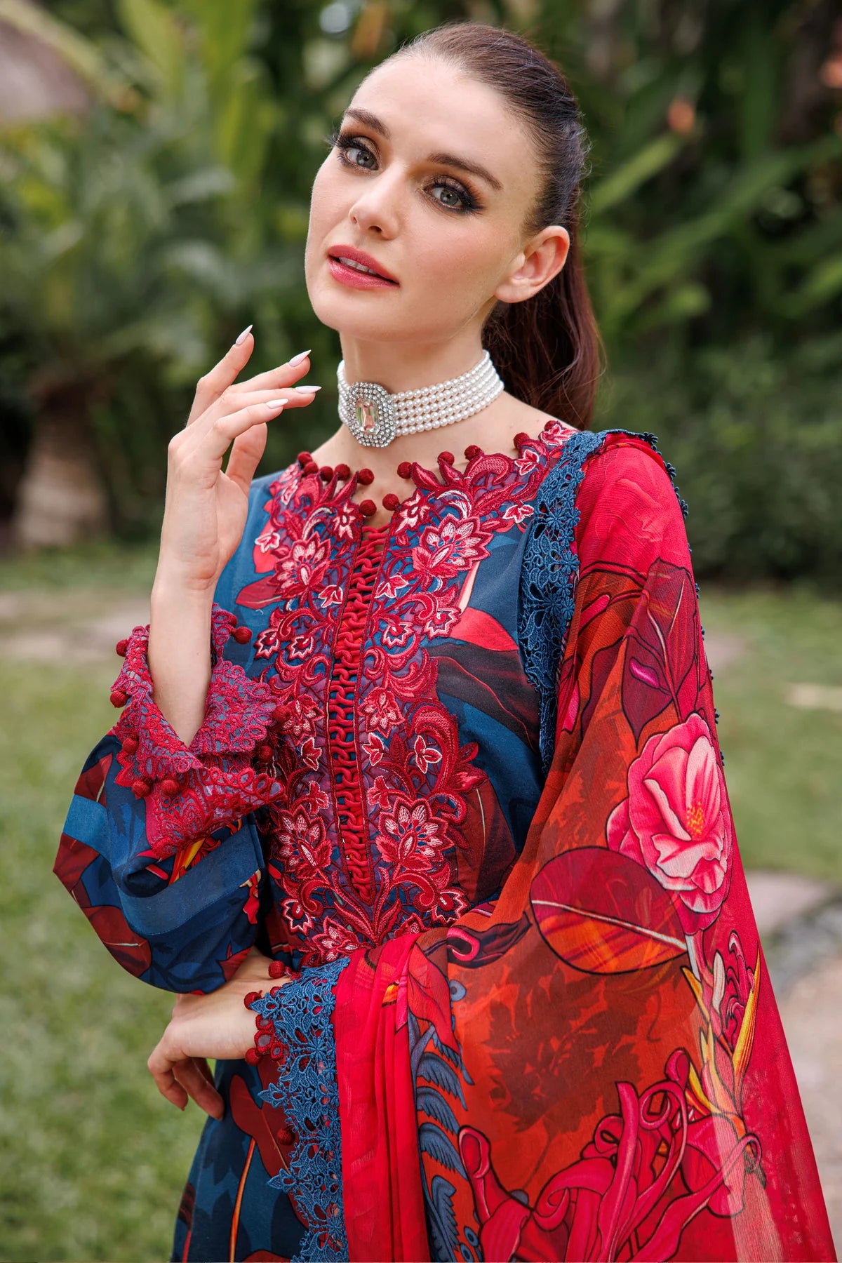 JADE FLORA COTTON SATIN 3PC BLUE/PINK SET