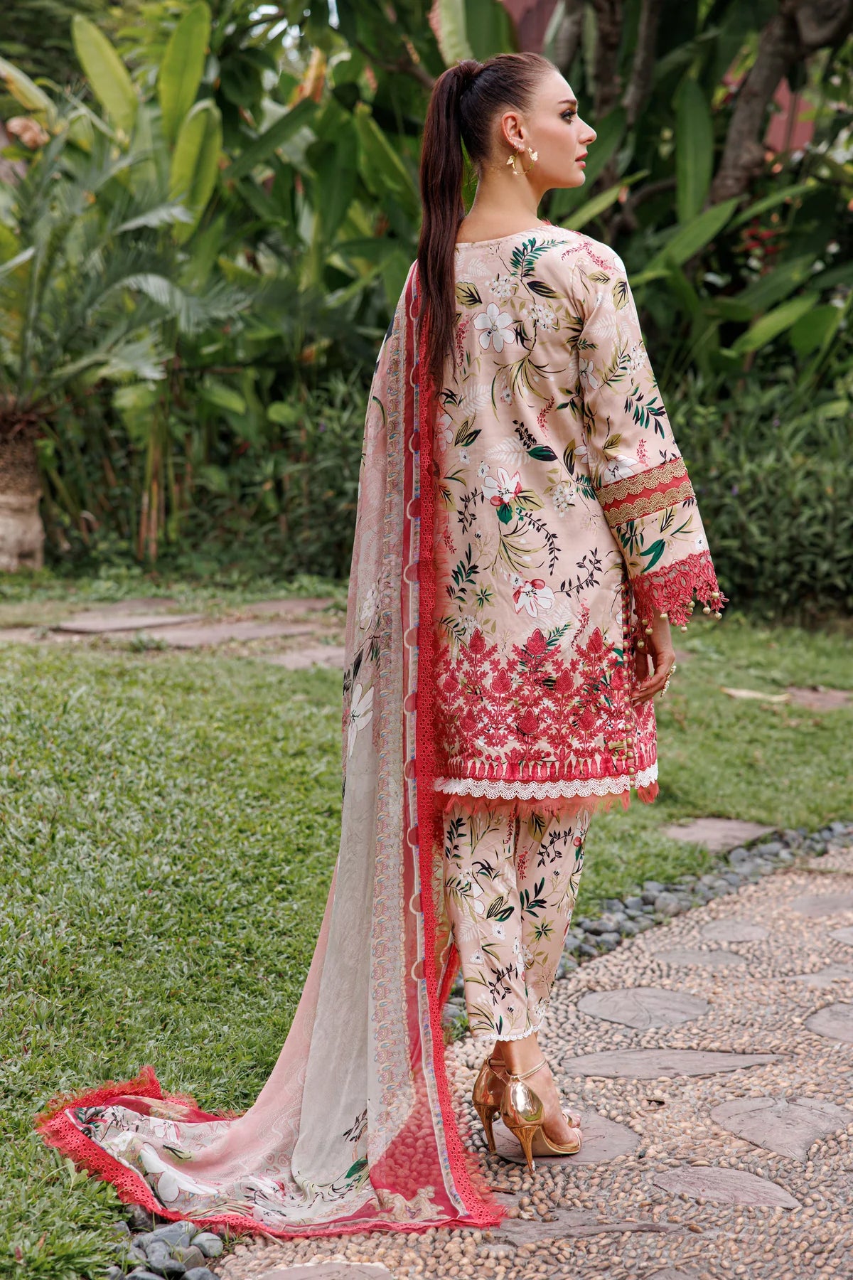 JADE FLORA COTTON SATIN 3PC SKIN/PINK SET