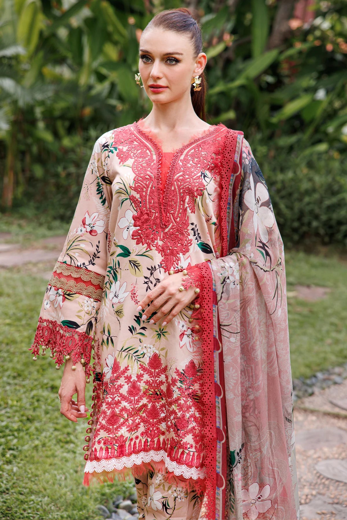 JADE FLORA COTTON SATIN 3PC SKIN/PINK SET