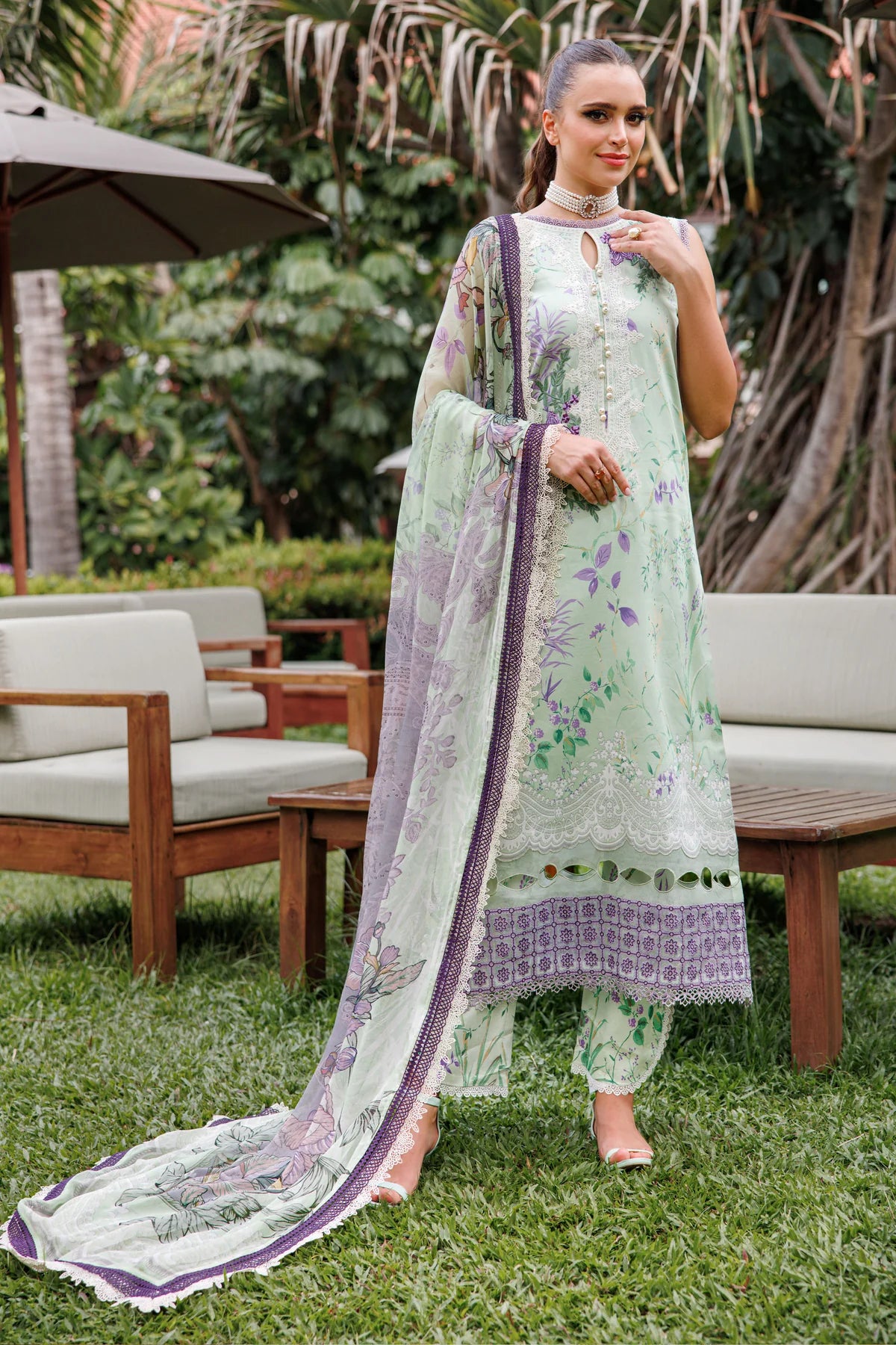 JADE FLORA COTTON SATIN 3PC LIGHT GREEN SET
