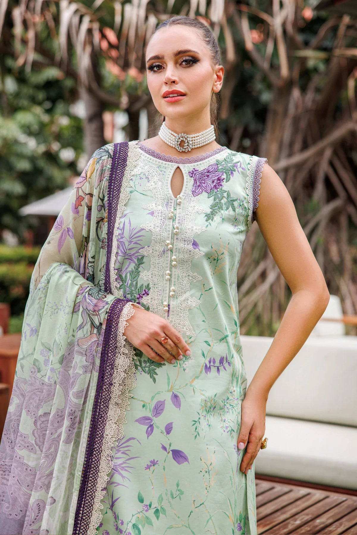 JADE FLORA COTTON SATIN 3PC LIGHT GREEN SET