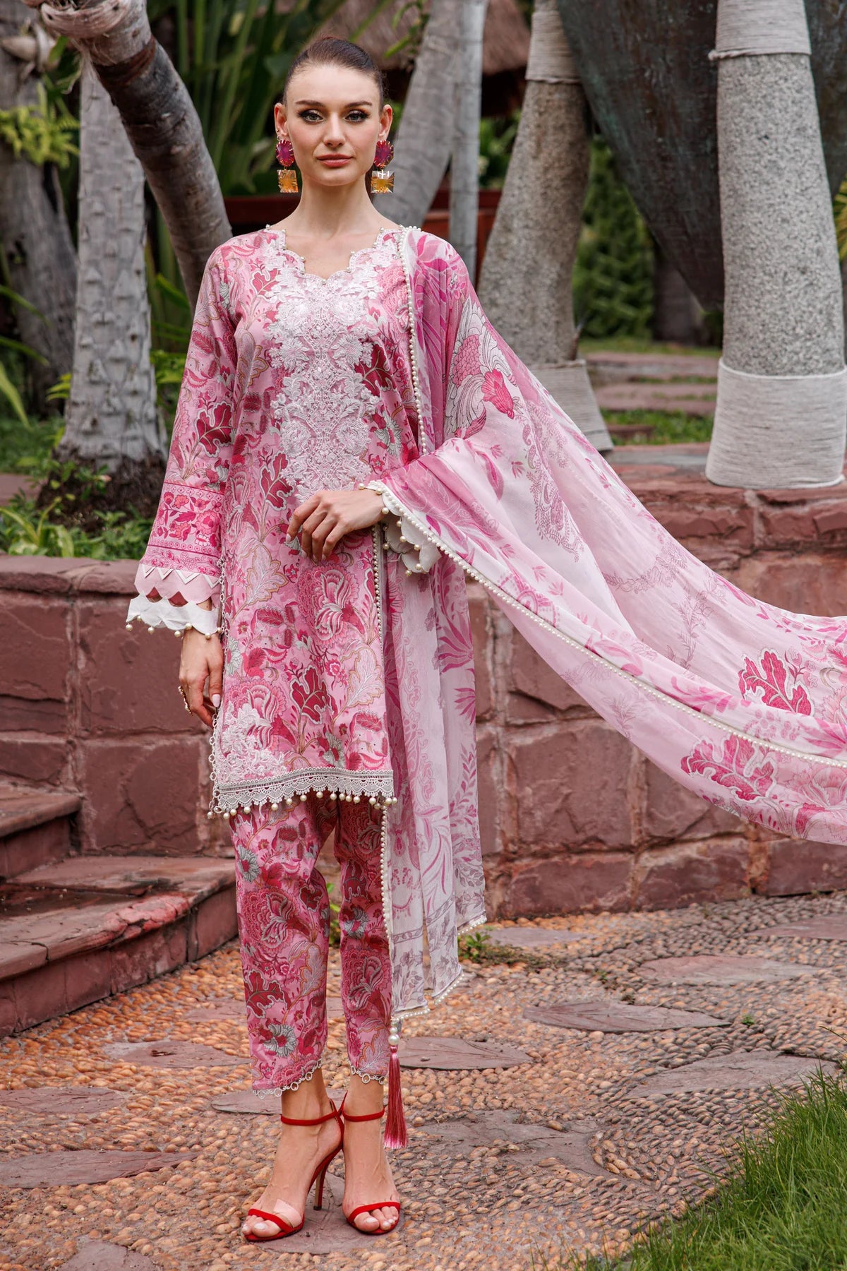 JADE FLORA COTTON SATIN 3PC BLUSH PINK SET