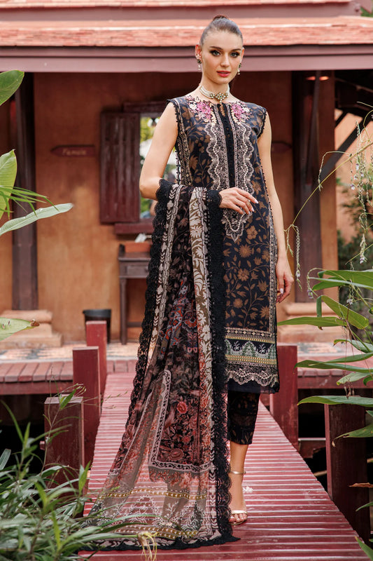 JADE FLORA COTTON SATIN 3PC BLACK SET