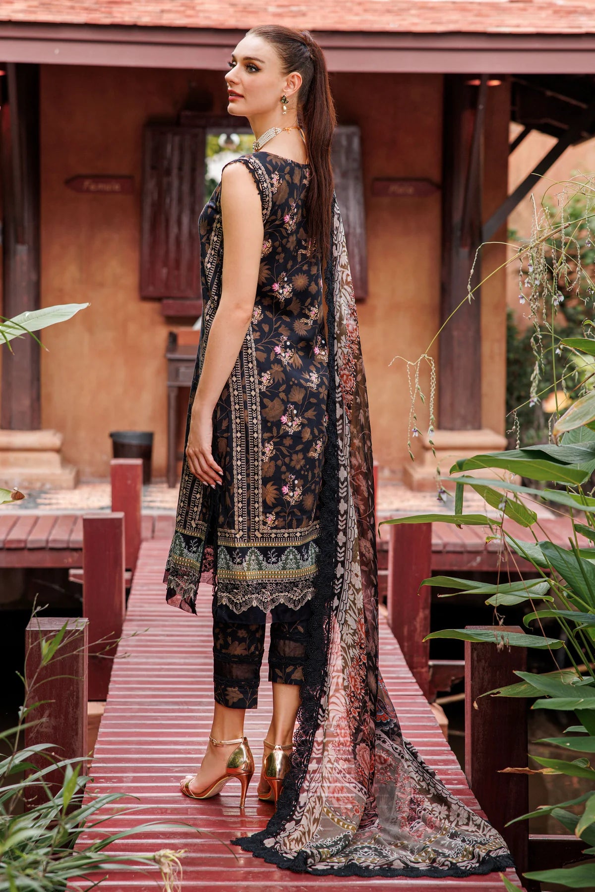JADE FLORA COTTON SATIN 3PC BLACK SET