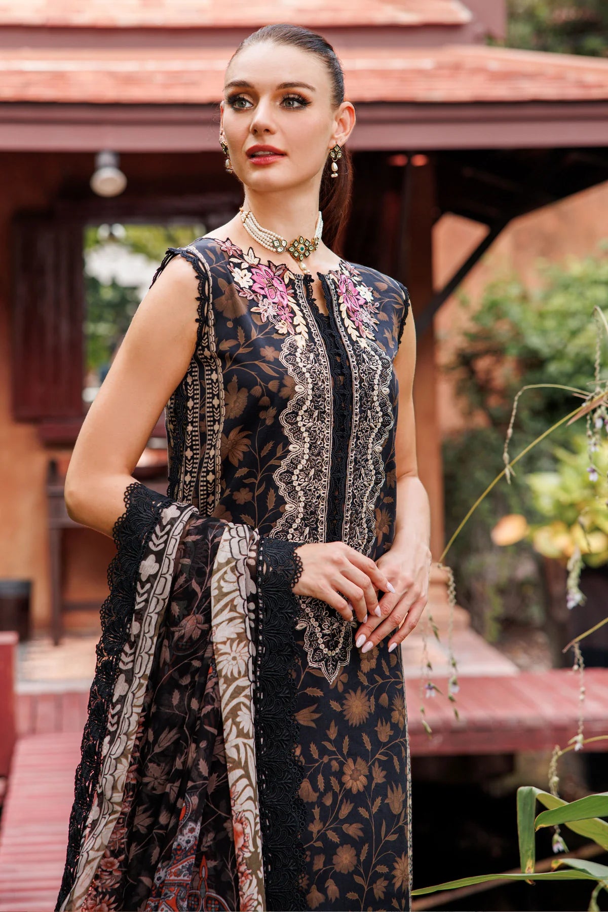 JADE FLORA COTTON SATIN 3PC BLACK SET