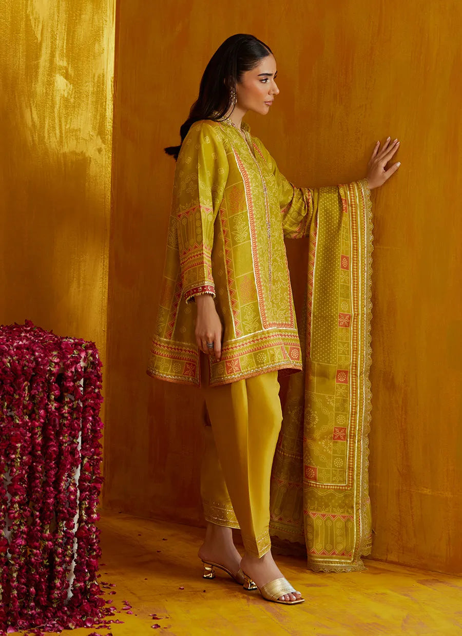 Farah Talib Aziz Mayna Festive Prints '25 - Nevada Kiwi Shirt And Dupatta