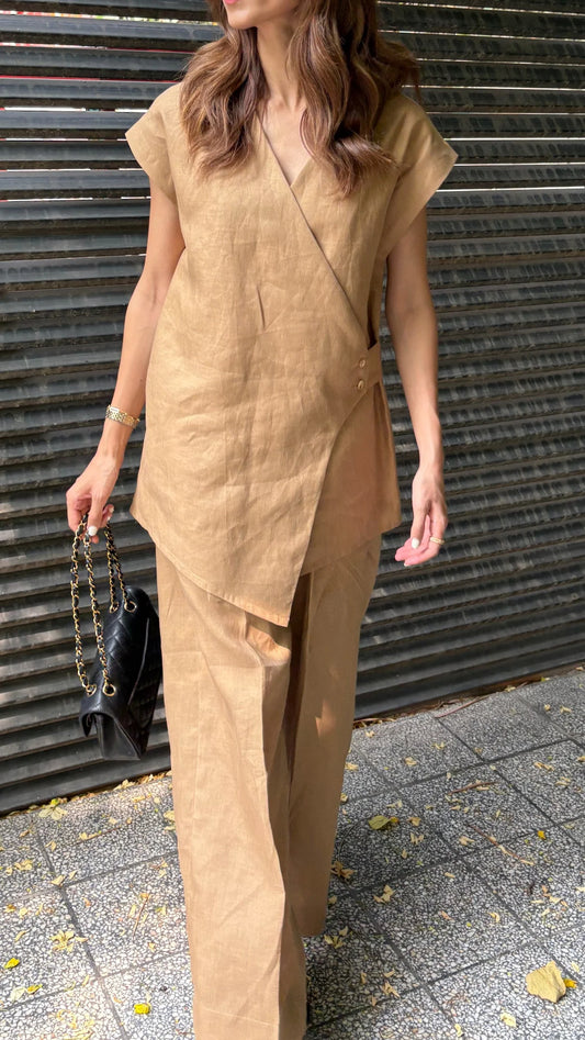 Sak Atelier Brown Linen Vest Set