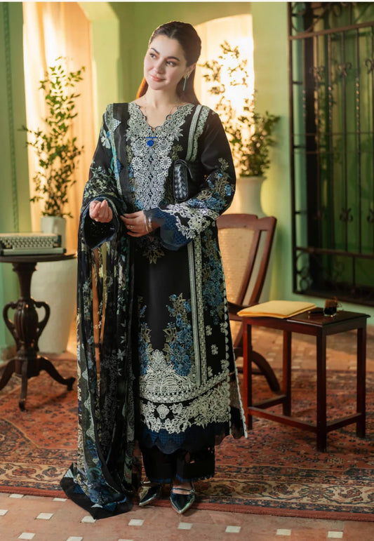 Jade Ombre X Hania Aamir Lawn 2025 - Teal Blue Set