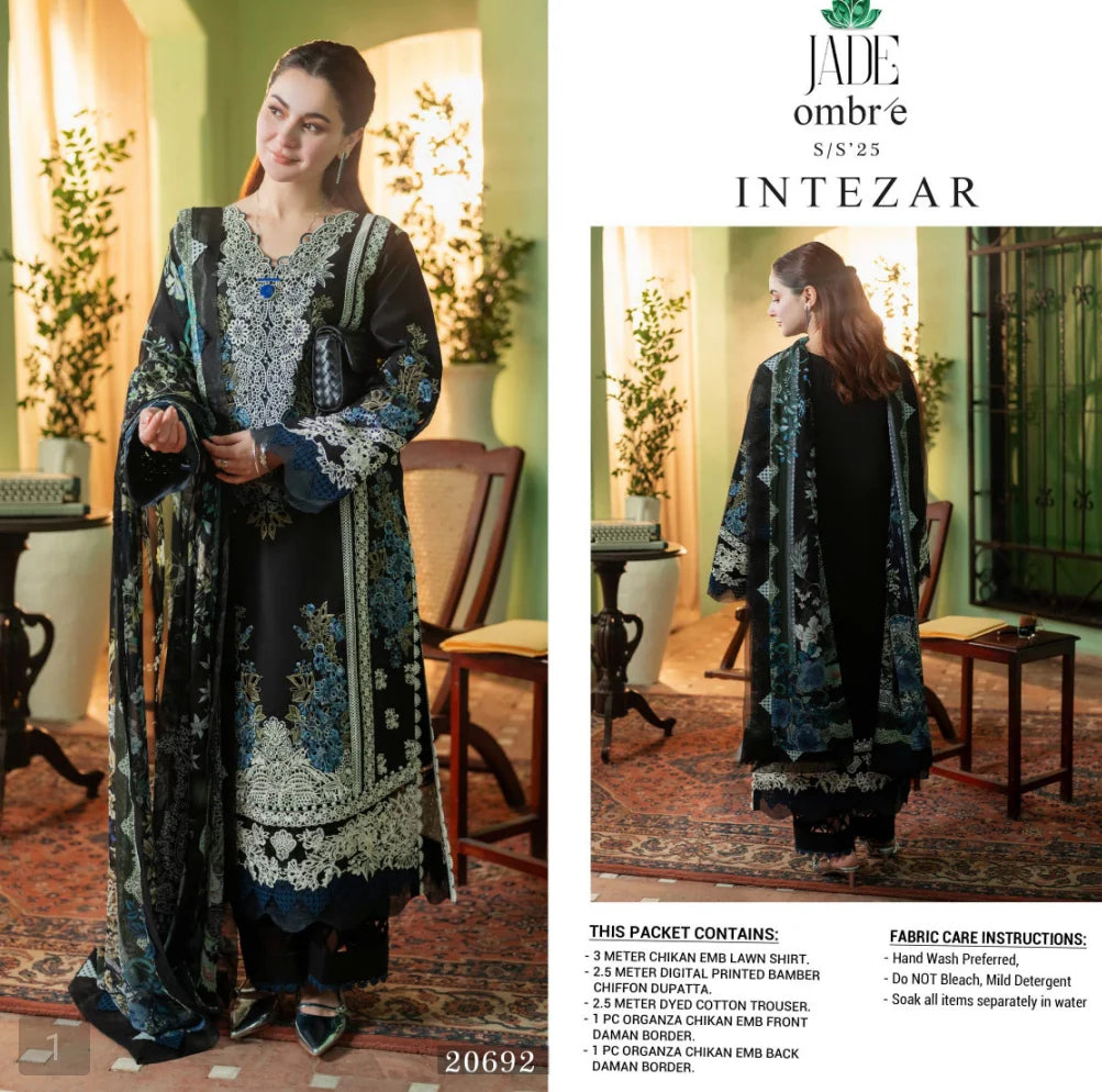 Jade Ombre X Hania Aamir Lawn 2025 - Teal Blue Set