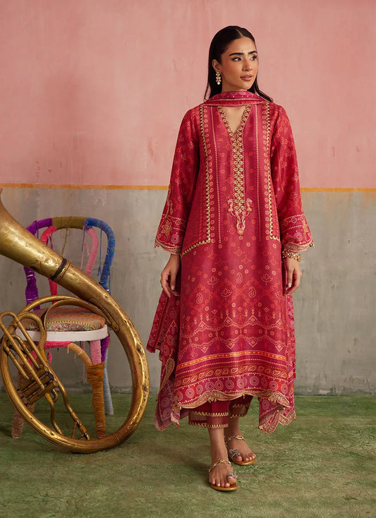 Farah Talib Aziz Mayna Festive Prints '25 - Inuki Maroon Shirt And Dupatta