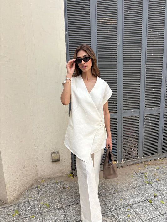 WHITE LINEN VEST SET | Sak Atelier