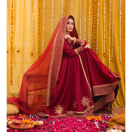 RED OPEN CUT ANARKALI OUTFIT | DYOT