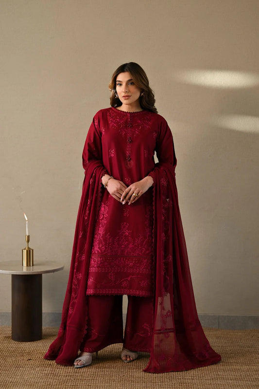 MAROON LUXURY EMBROIDERED 3PCS SET (NPA3-25405) READY TO WEAR | Zaib
