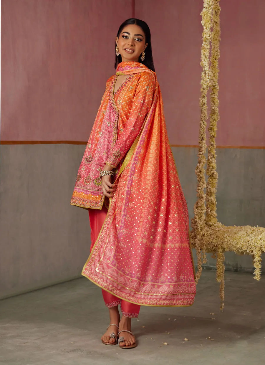 Farah Talib Aziz Mayna Festive Prints '25 - Ananya Ombre Shirt And Dupatta