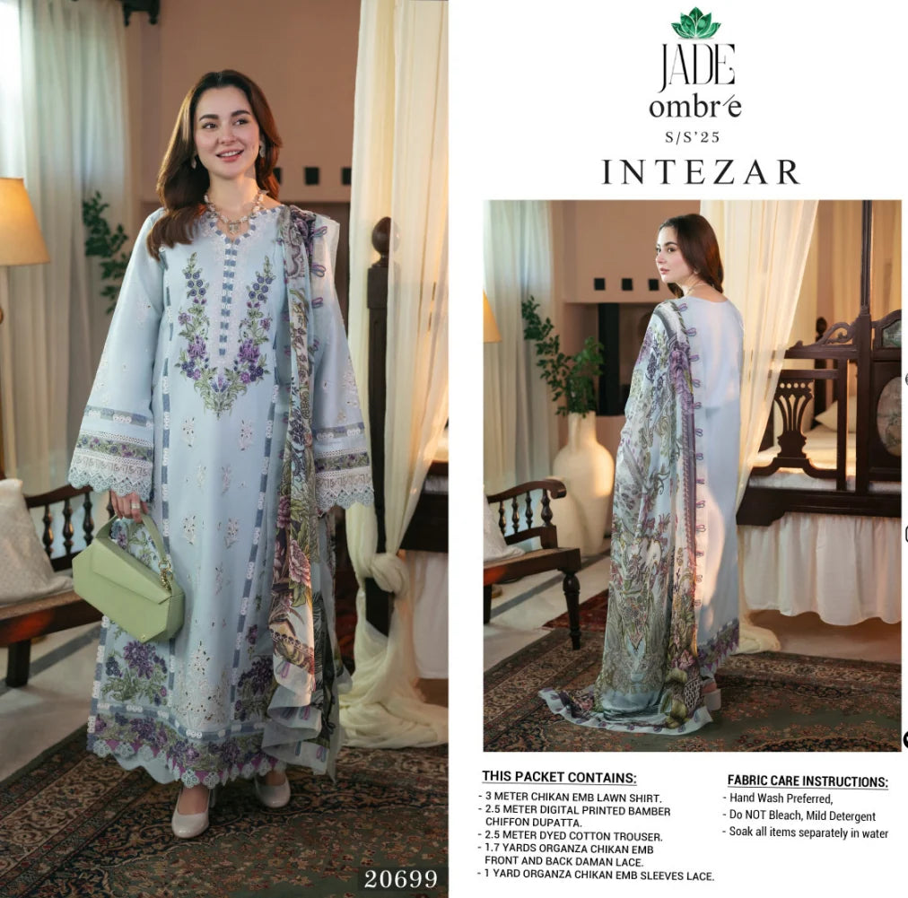 Jade Ombre X Hania Aamir Lawn 2025 - Sky Blue Set