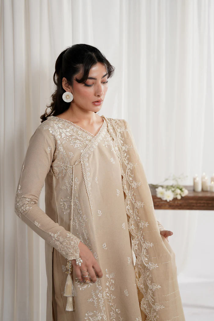 Zaib SS Eid Pret '25 - SAND BEIGE LUXURY EMBROIDERED 3PCS SET NPA3-25419