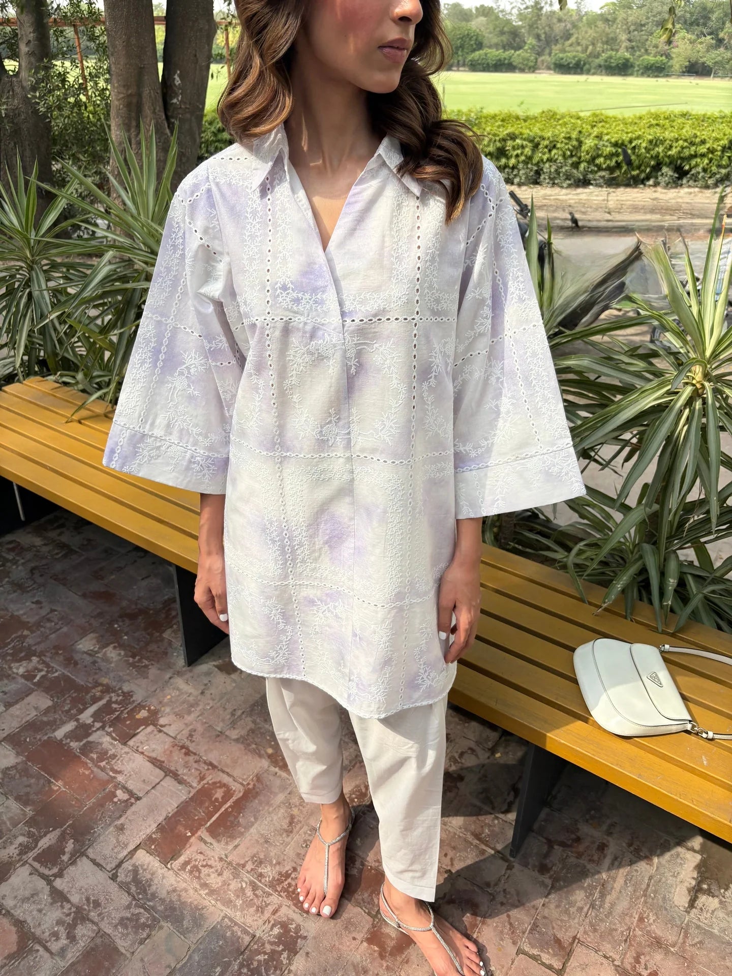 Sak Atelier Purple Tie & Dye Chickenkari Toby Tunic With Skinny Shalwar