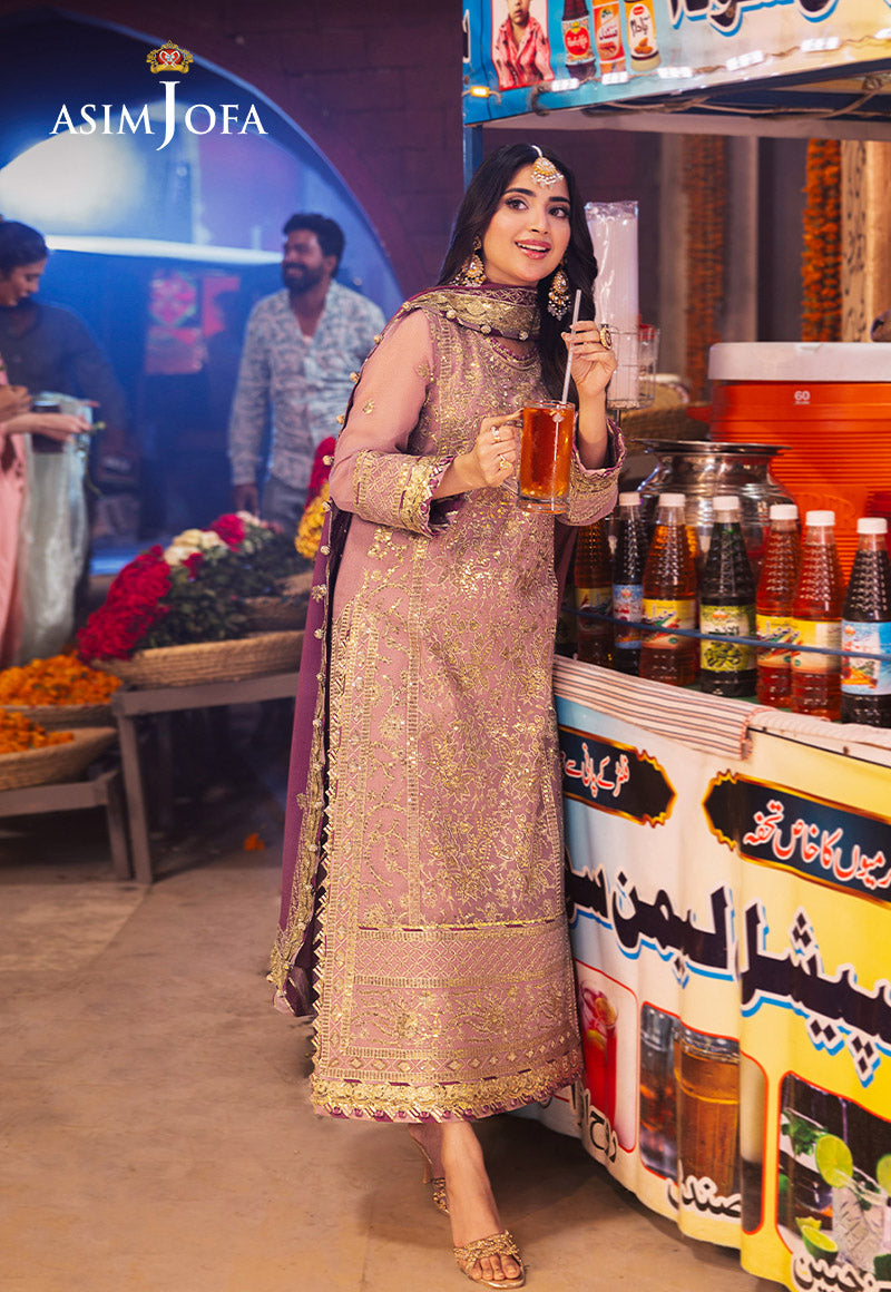 AJKK-04 EMBROIDERED CHIFFON 3 PCS PINK SUIT-SET