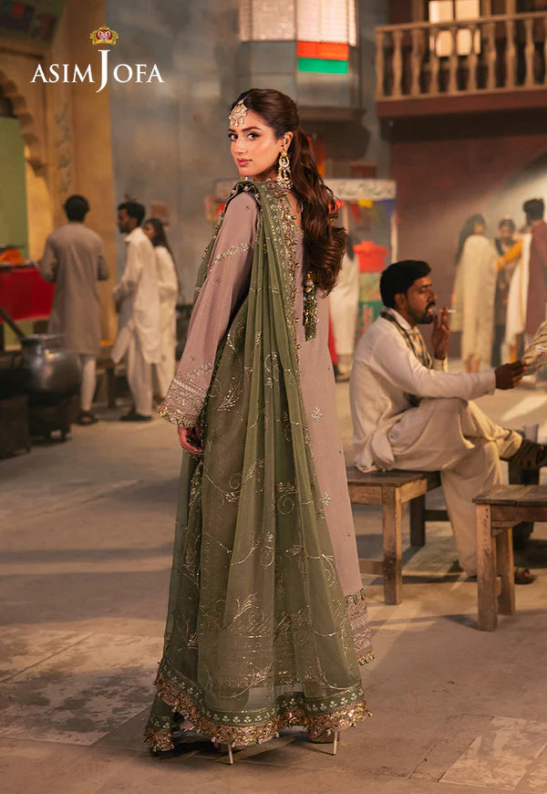 AJKK-08 EMBROIDERED TWISTED SILK 3 PCS BEIGE SUIT-SET