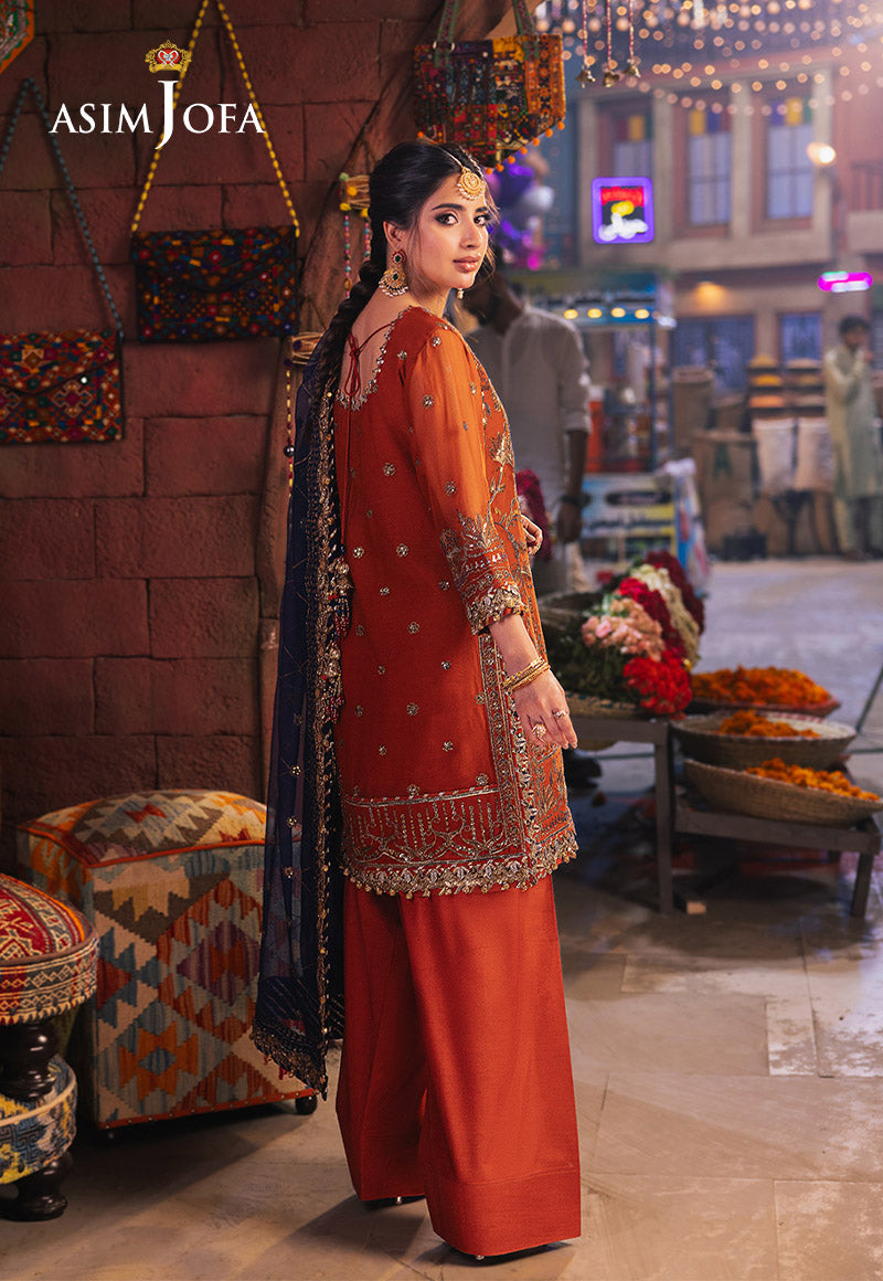 AJKK-10 EMBROIDERED CHIFFON 3 PCS RUST SUIT-SET