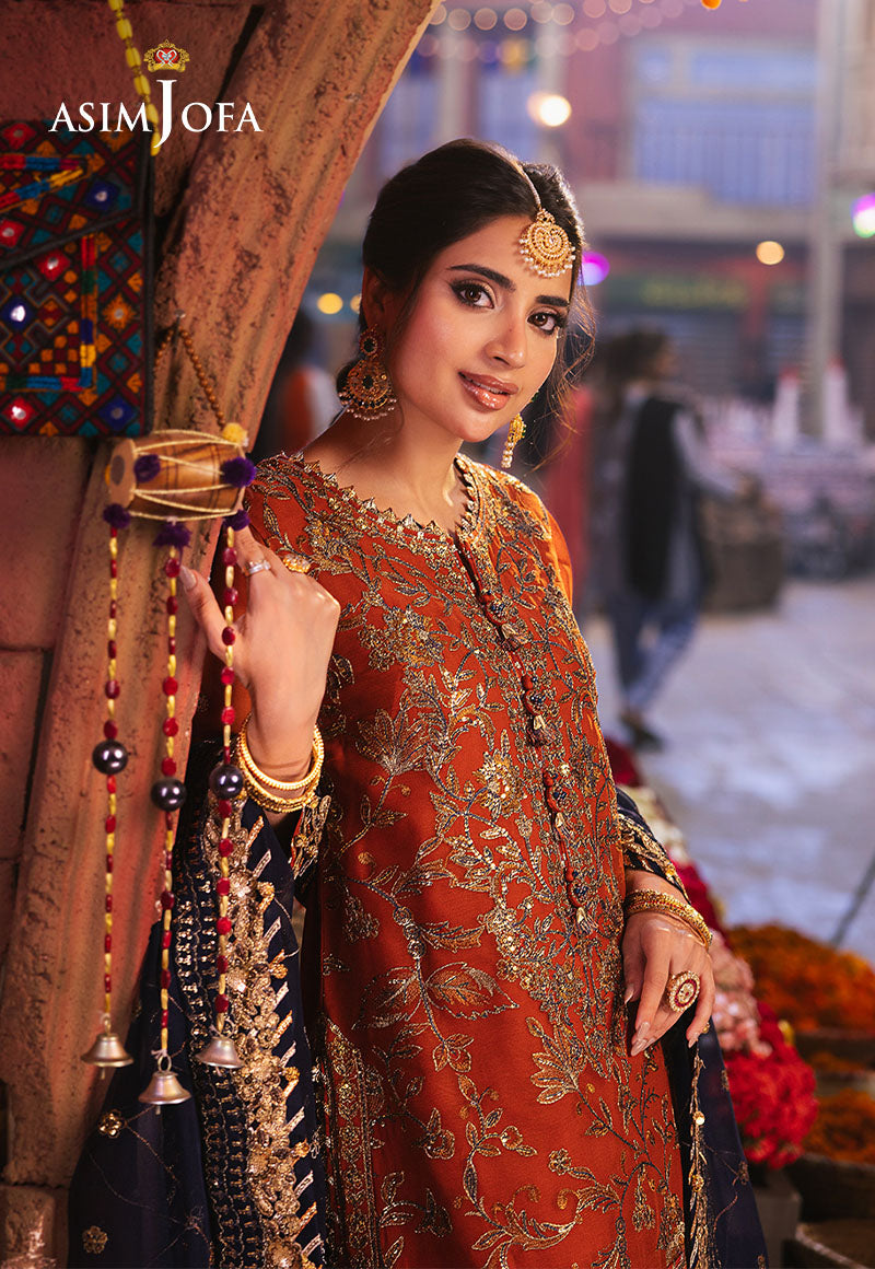 AJKK-10 EMBROIDERED CHIFFON 3 PCS RUST SUIT-SET