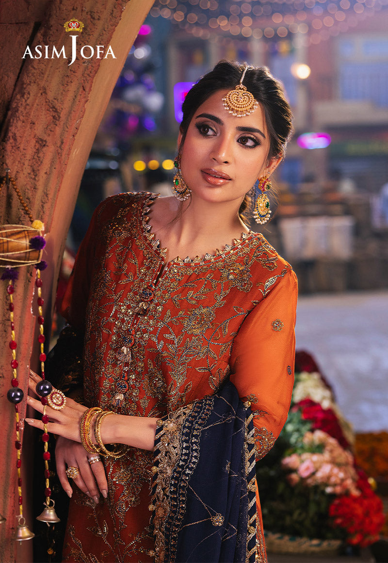 AJKK-10 EMBROIDERED CHIFFON 3 PCS RUST SUIT-SET