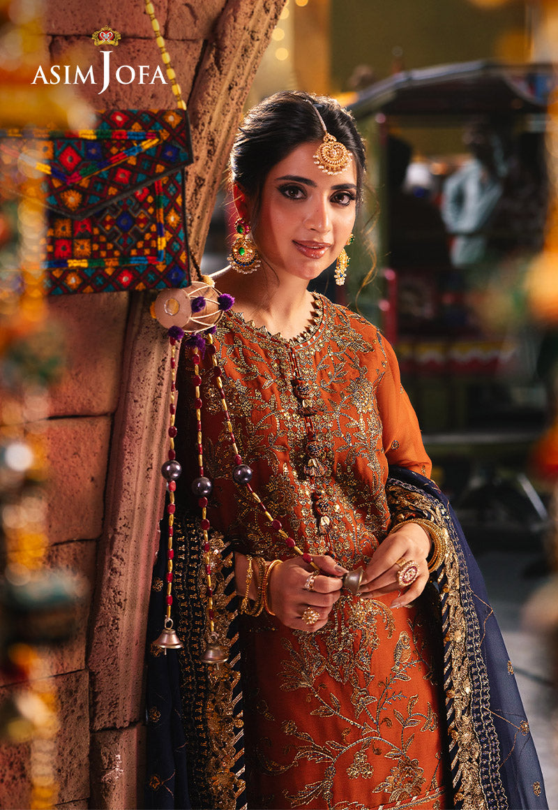 AJKK-10 EMBROIDERED CHIFFON 3 PCS RUST SUIT-SET