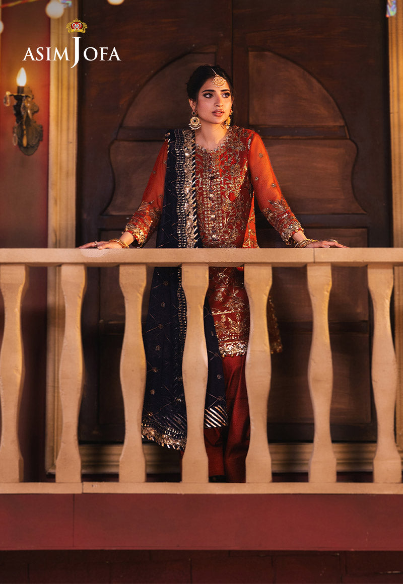 AJKK-10 EMBROIDERED CHIFFON 3 PCS RUST SUIT-SET