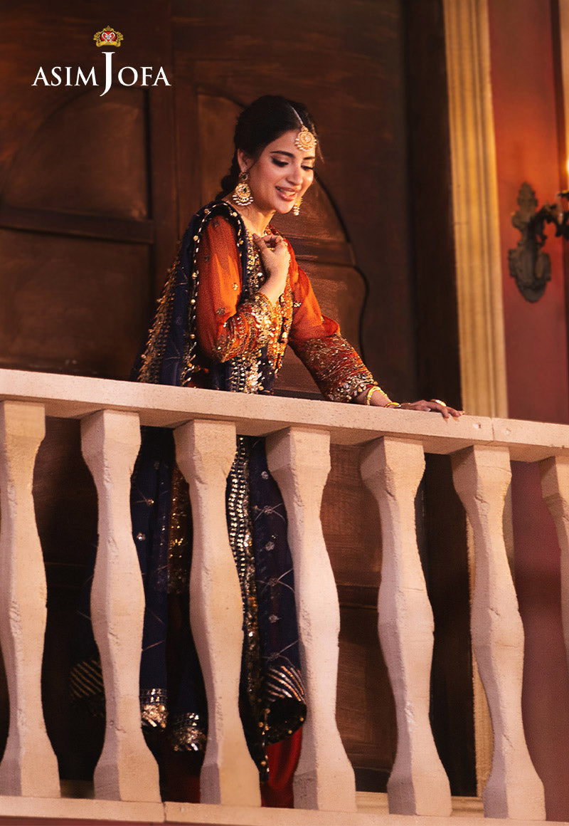 AJKK-10 EMBROIDERED CHIFFON 3 PCS RUST SUIT-SET