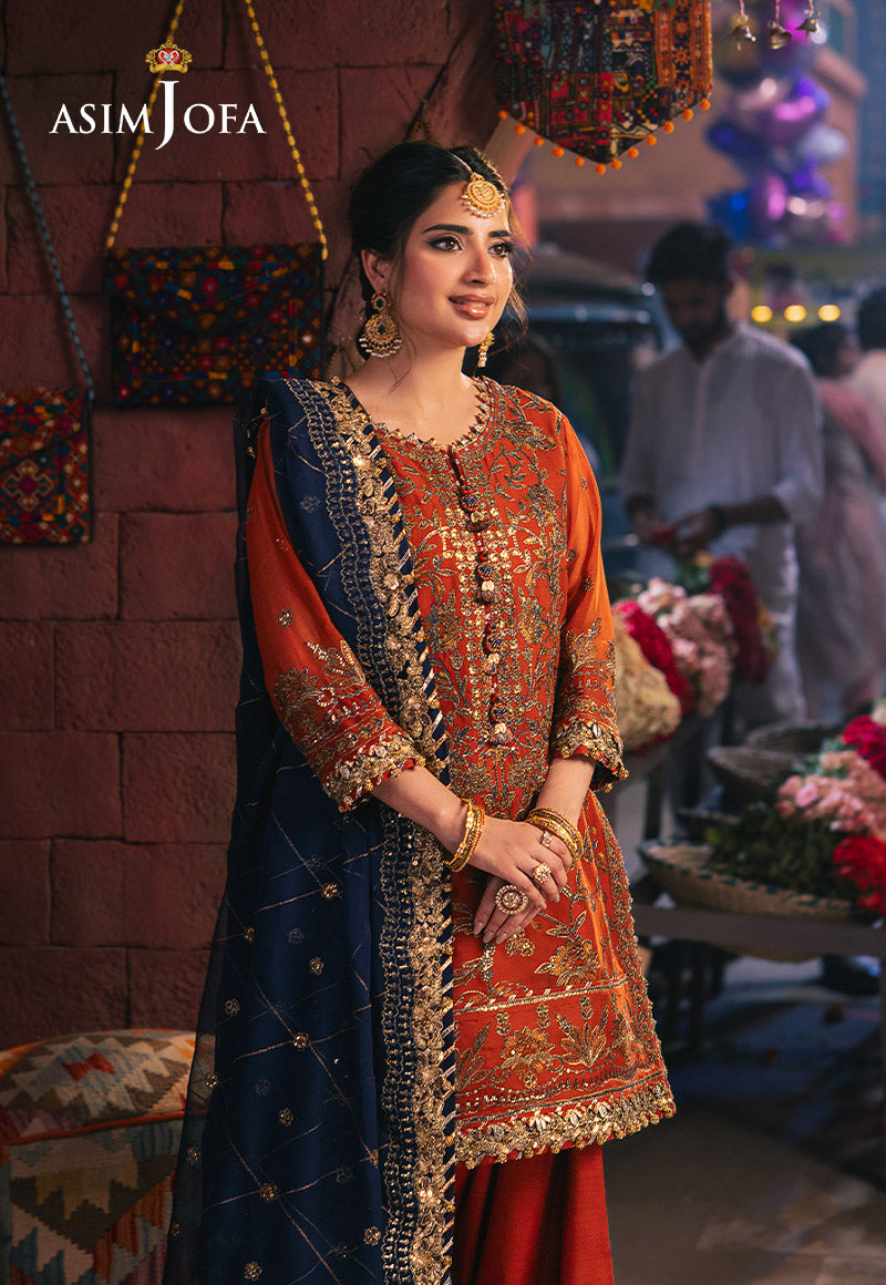 AJKK-10 EMBROIDERED CHIFFON 3 PCS RUST SUIT-SET