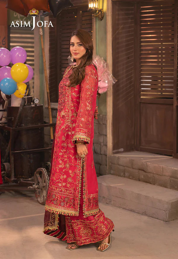 AJKK-11 EMBROIDERED CHIFFON 3 PCS PINK SUIT-SET