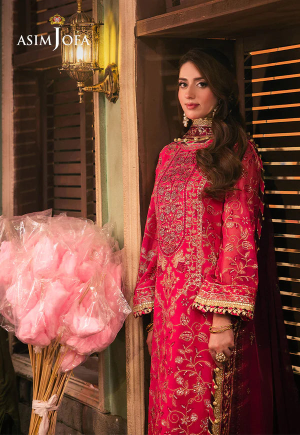 AJKK-11 EMBROIDERED CHIFFON 3 PCS PINK SUIT-SET