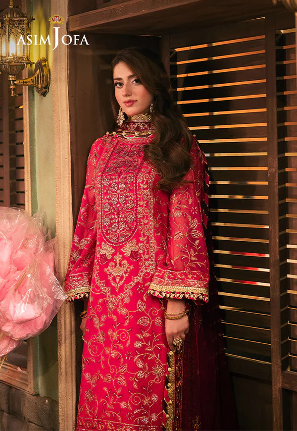 AJKK-11 EMBROIDERED CHIFFON 3 PCS PINK SUIT-SET