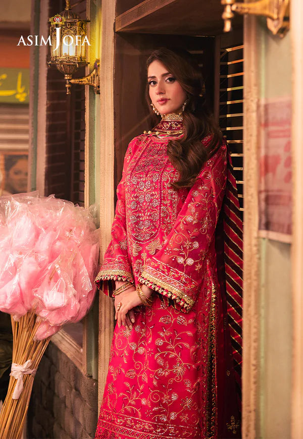 AJKK-11 EMBROIDERED CHIFFON 3 PCS PINK SUIT-SET