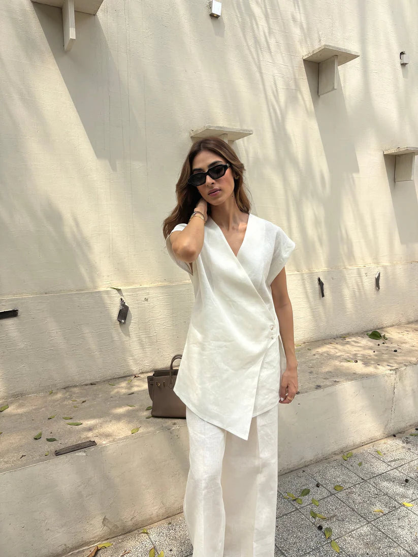 WHITE LINEN VEST SET | Sak Atelier