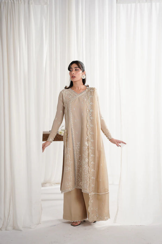 Zaib SS Eid Pret '25 - SAND BEIGE LUXURY EMBROIDERED 3PCS SET NPA3-25419